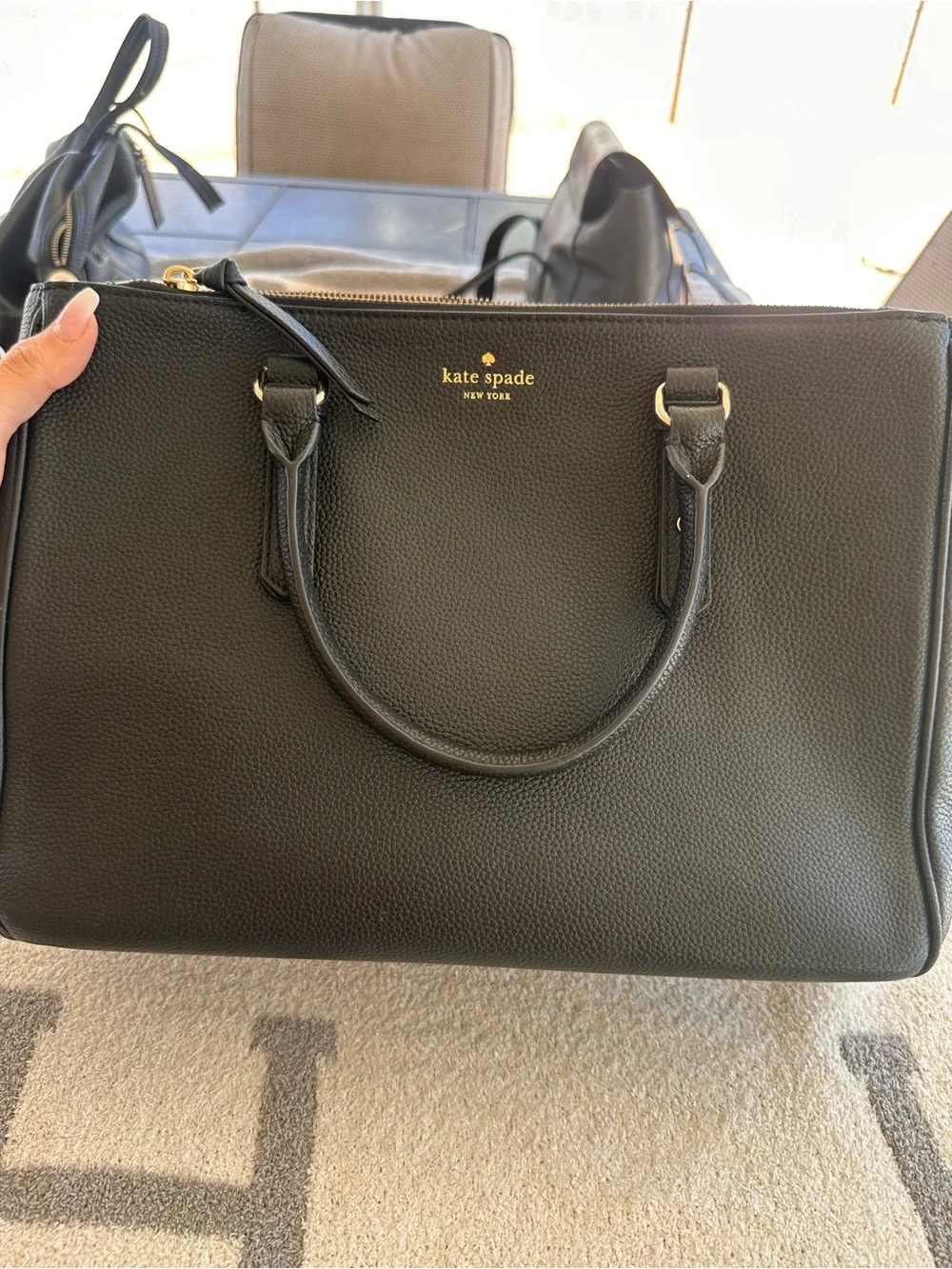 kate spade Black Pebbled Leather Satchel with Gold Logo - Picture 1 of 11